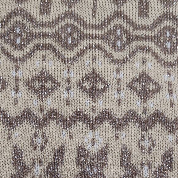NWT Gloria Vanderbilt Fair Isle Sweater Womens Medium Tan Lurex Gold Thread - Picture 4 of 13